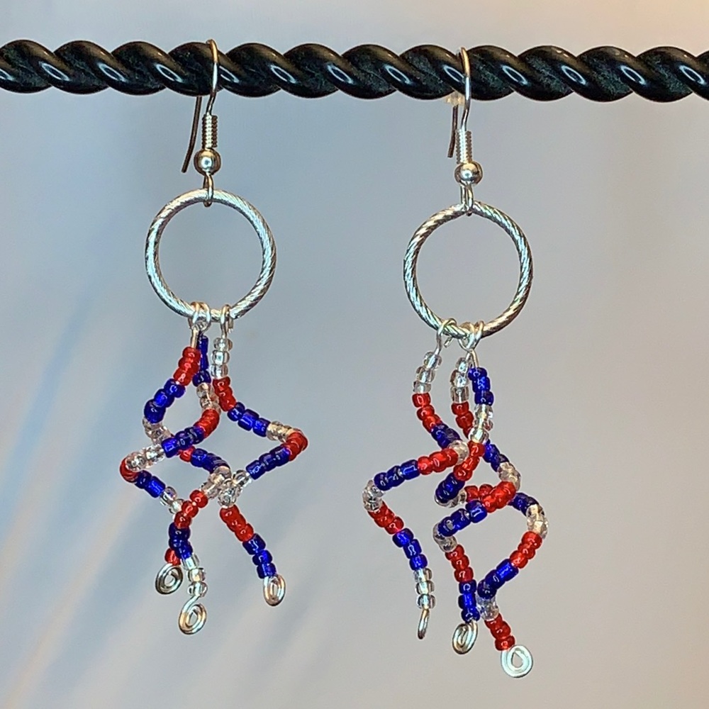 Red, White, Blue Curly Earrings